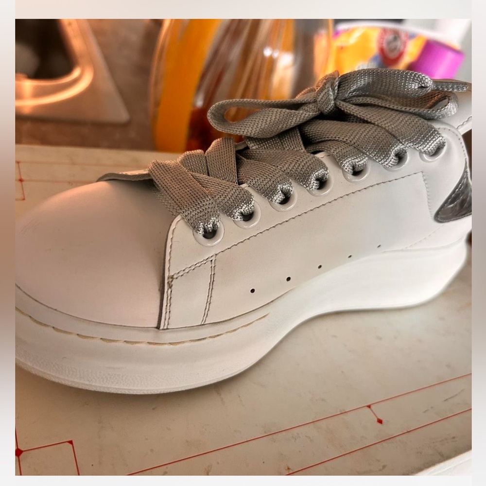 White Sneakers with Silver Accents - Picture 3 of 3